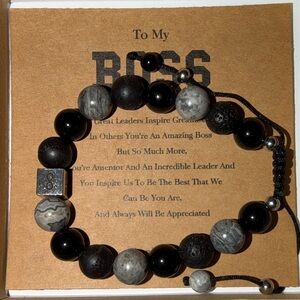 Unisex Black and Gray Lava Rock Bracelet